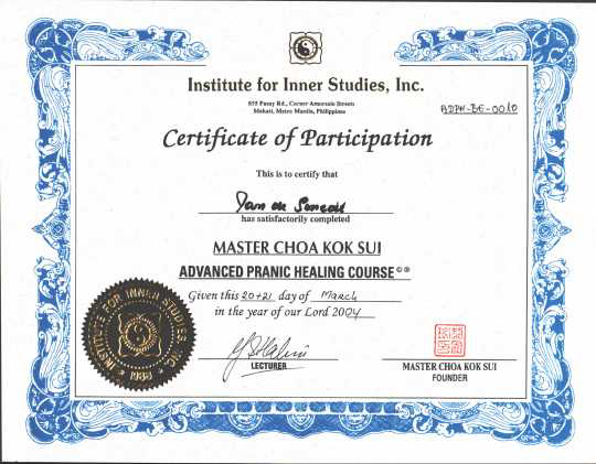 Diploma advanced pranic healing